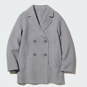UNIQLO Light Gray Double-Breasted Wool Coat | Oversized | Size S